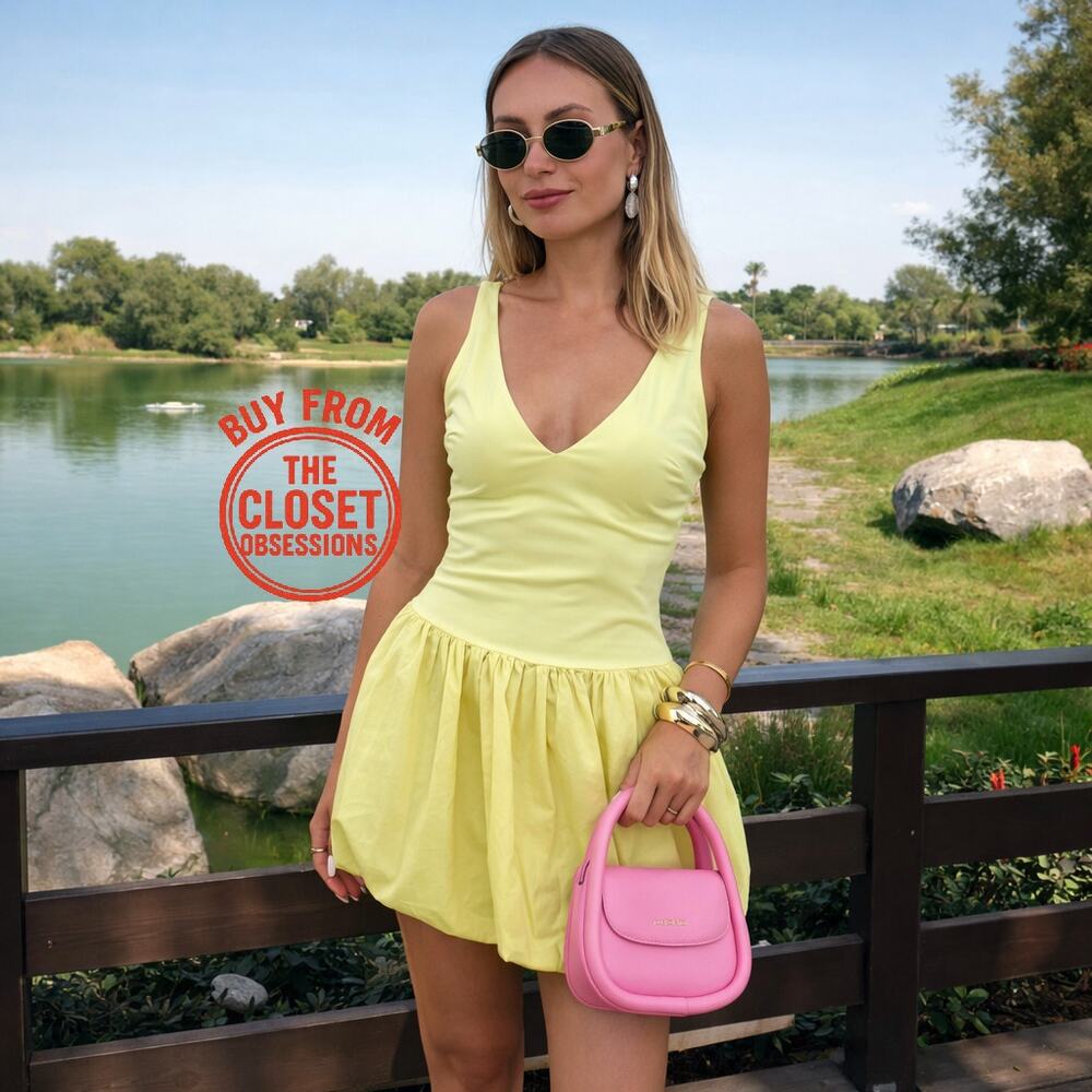 ZARA Butter Yellow Bubble Hem Mini Dress NWT Viral Blogger Favorite